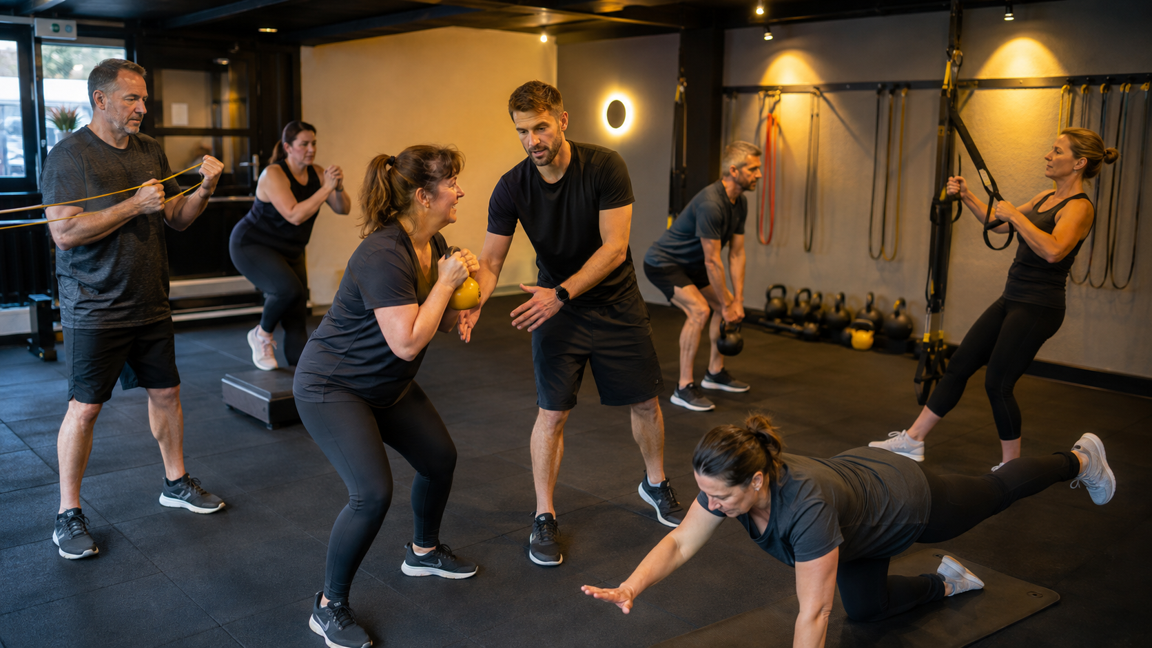 Coach sportif masculin animant un cours collectif